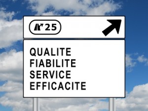 Panneau QUALITE-FIABILITE-SERVICE-EFFICACITE (garantie client)